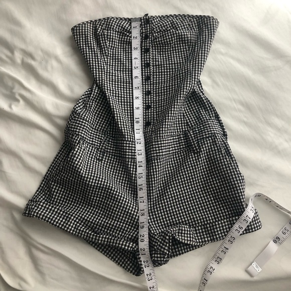 Black and White Gingham Strapless Romper - Picture 8 of 9